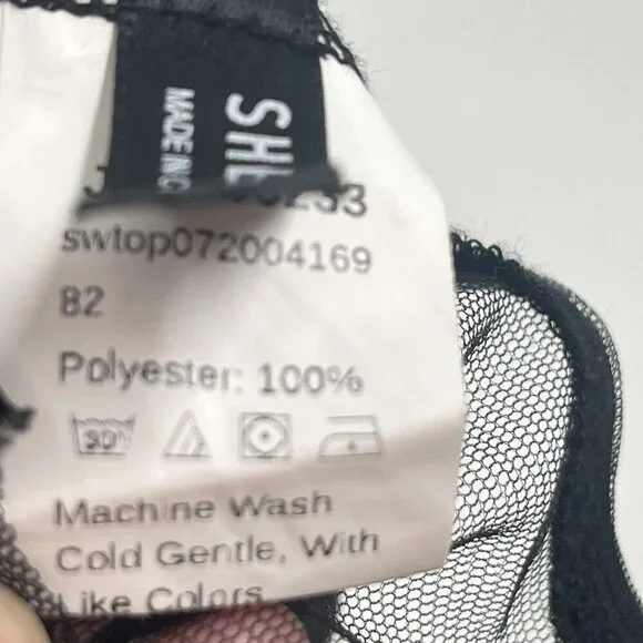 Shein Sheer Crop Top Embroidered Floral Dark Romantic Sz Small - Picture 7 of 7